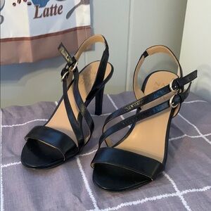 Navy Black Strappy Heeled Sandals